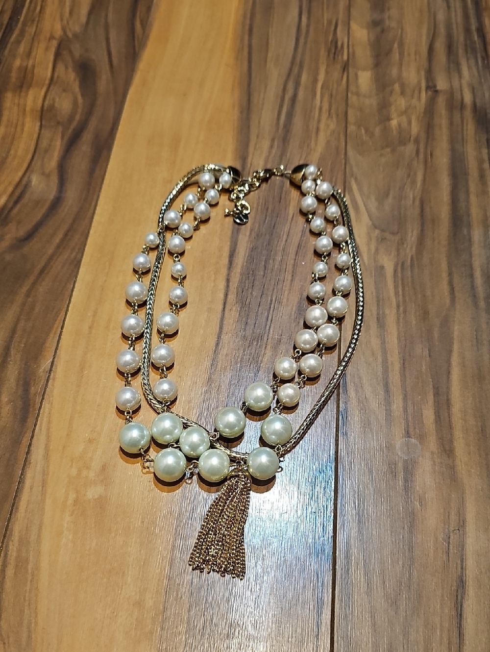 Talbots Gold Pearl Multi-Strand Statement Necklace with Tassel